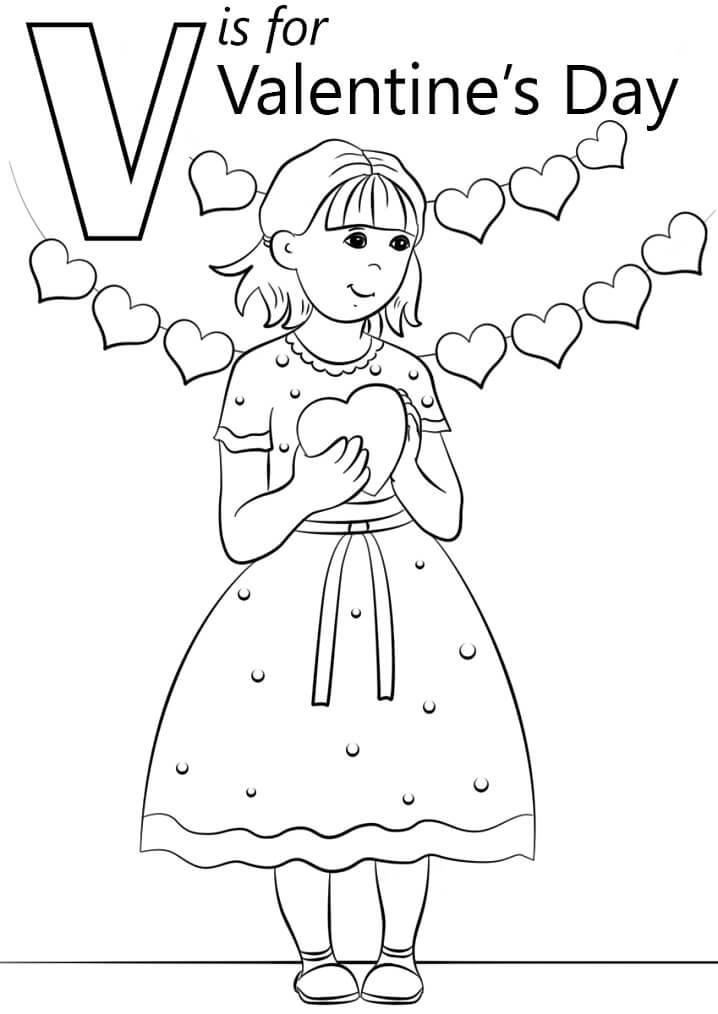 Valentine Letter V Coloring Page