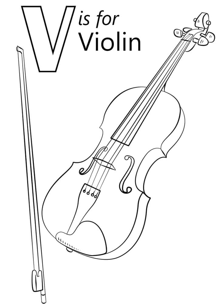 Violin Letter V Coloring Page