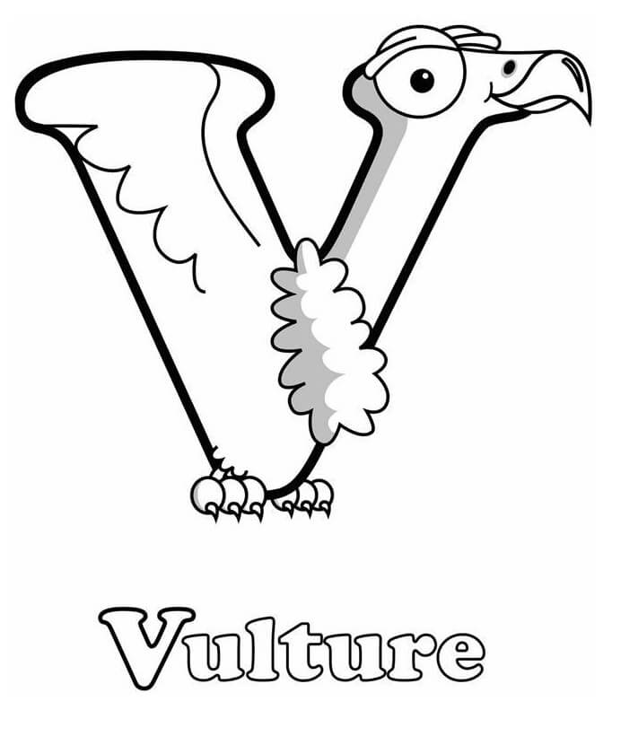 Vulture Letter V Coloring Page