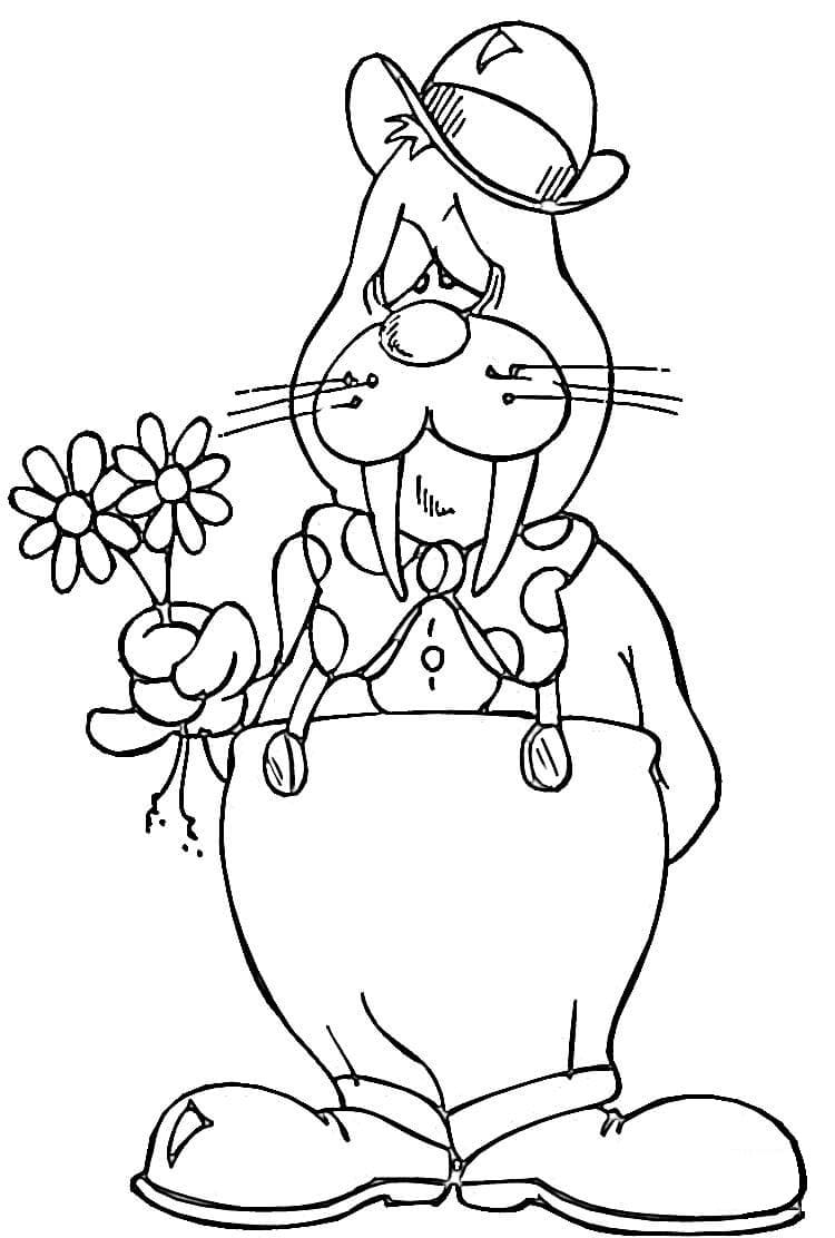 Walrus and Flowers Coloring Page