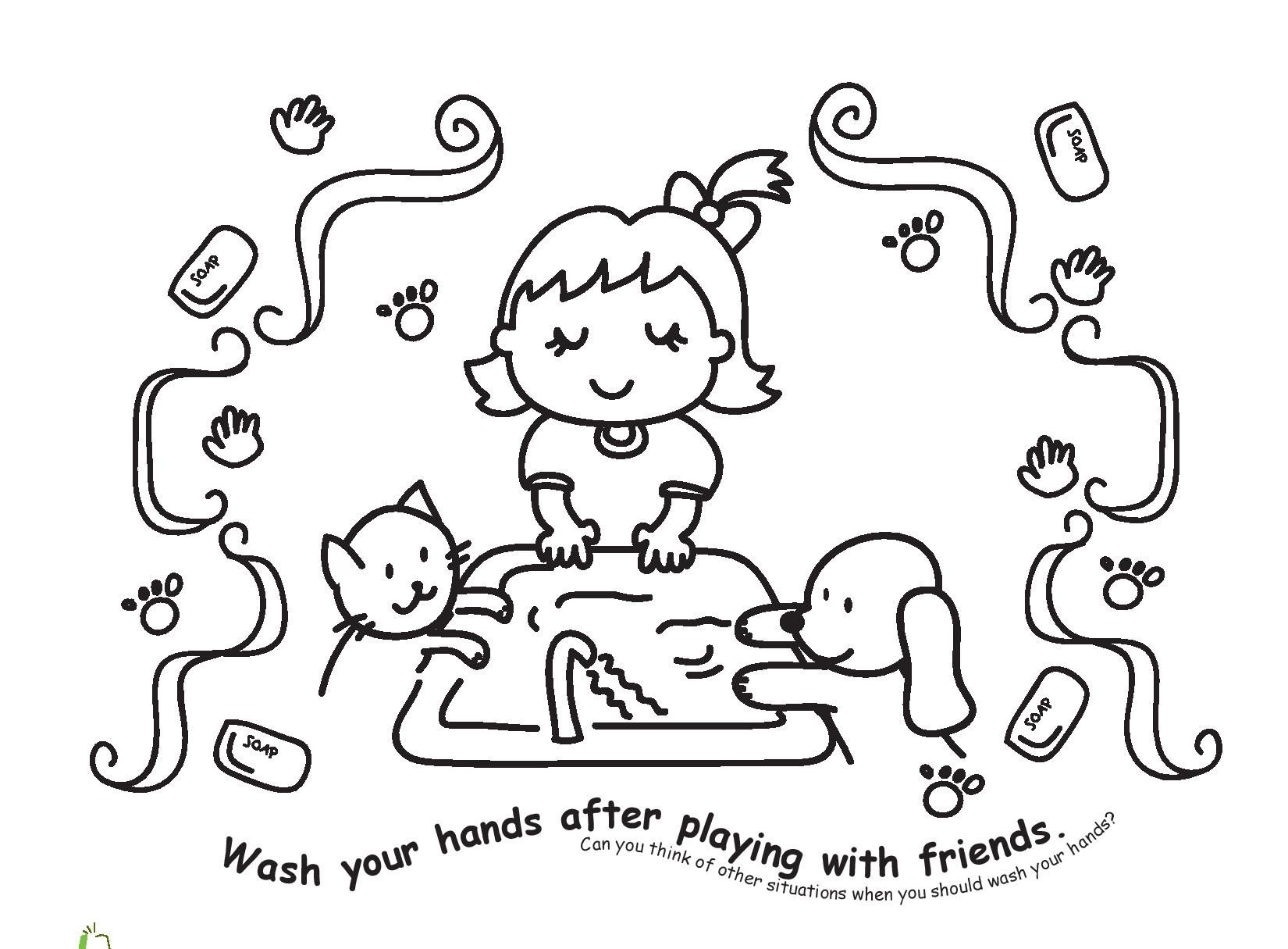 Wash Your Hands After Playing With Friends Coloring Page