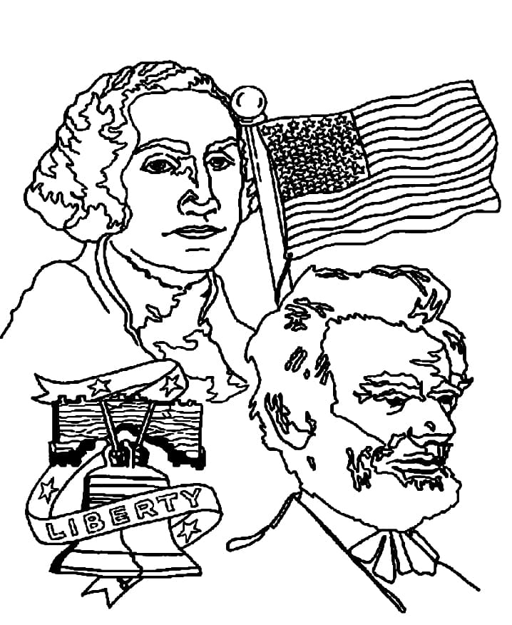 Washington and Lincoln Presidents’ Day 1 Coloring Page
