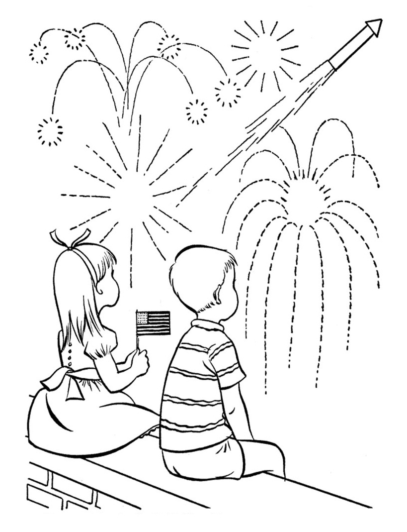 Watching Fireworks in Julys Coloring Page