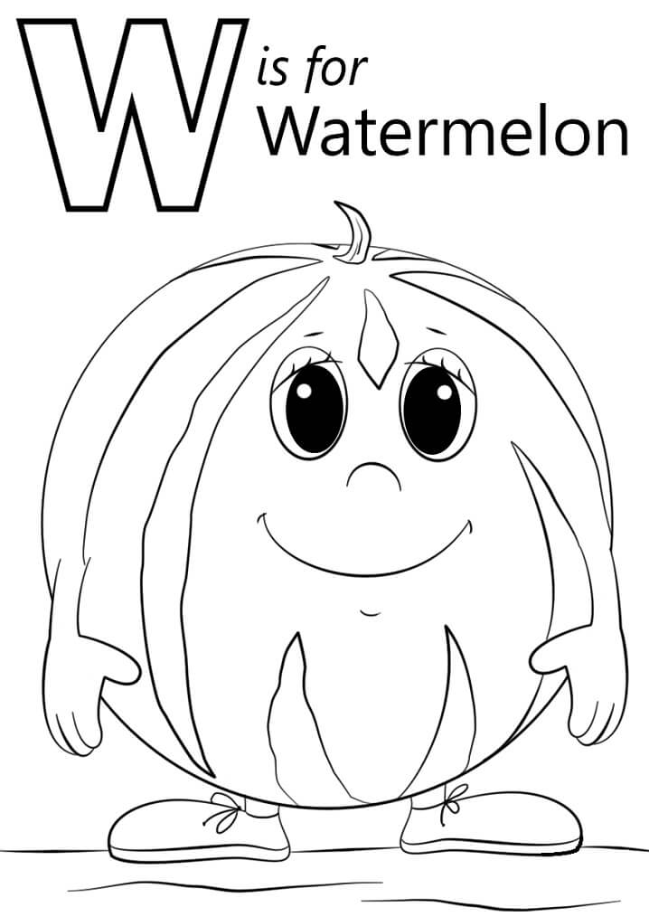 Watermelon Letter W Coloring Page