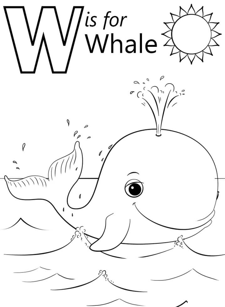 Whale Letter W Coloring Page