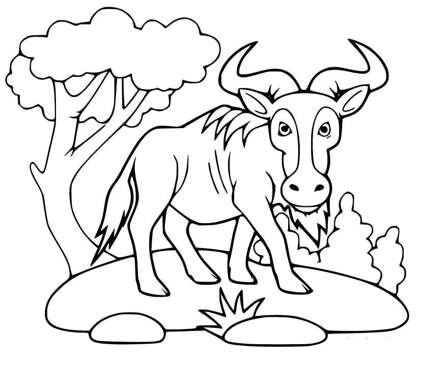 Wildebeest in the Wild Coloring Page