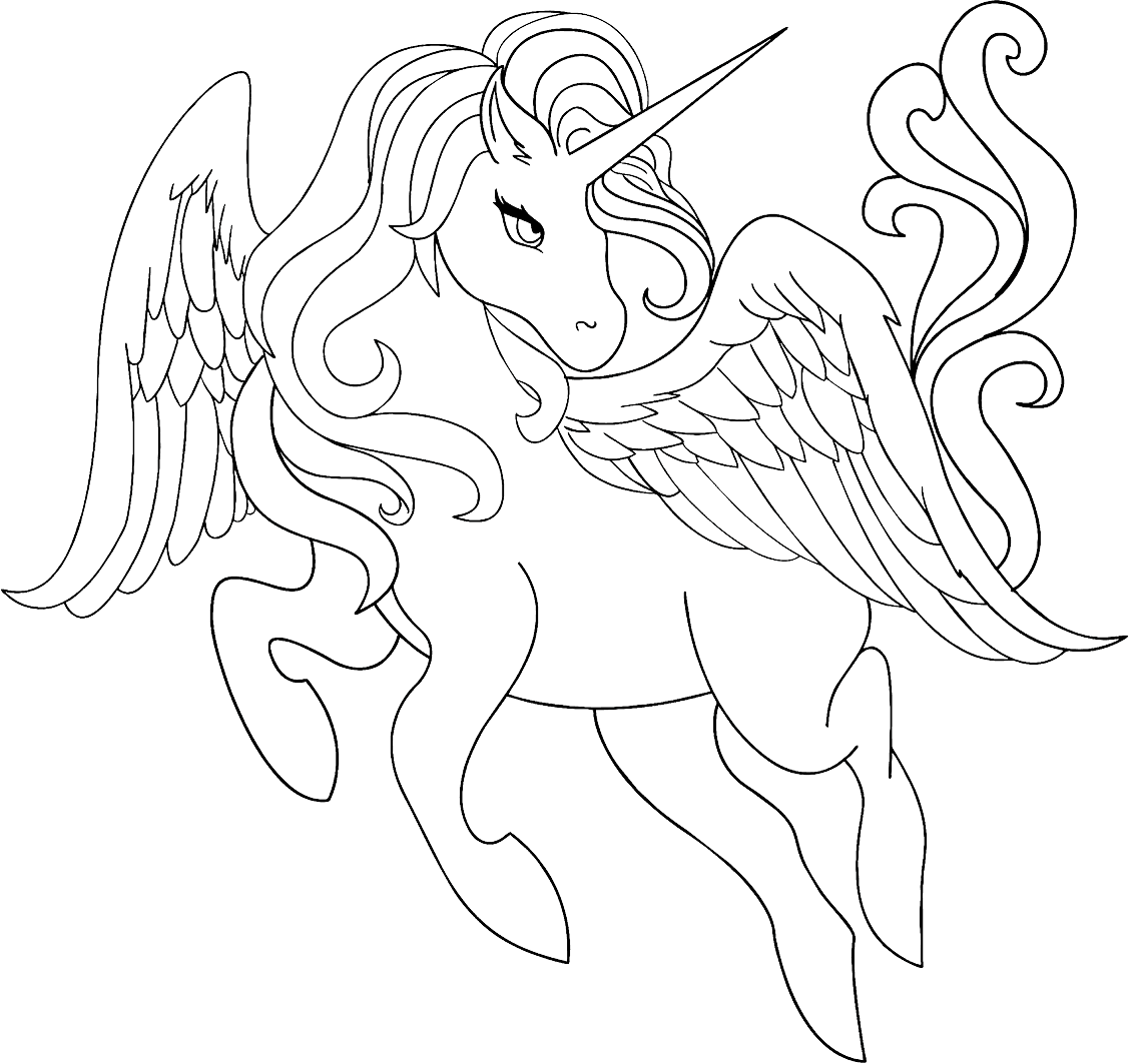Winged Unicorn Coloring Page