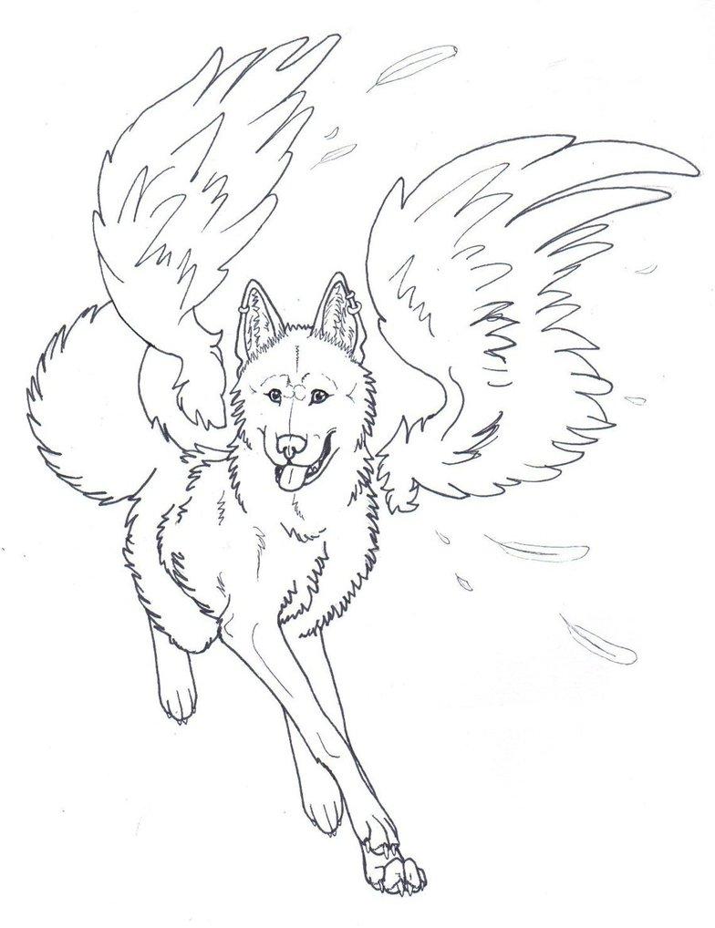 Winged Wolf Angel Coloring Page