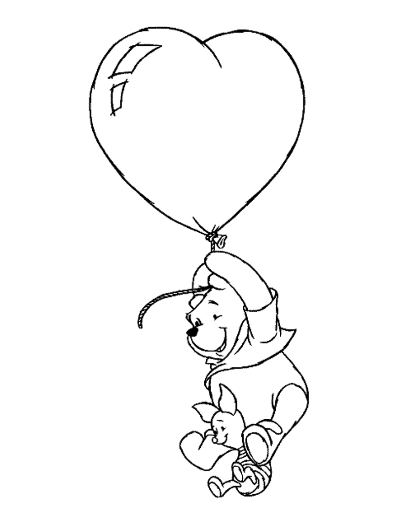Winnie And Piglet Flying With Heart Balloon Valentine