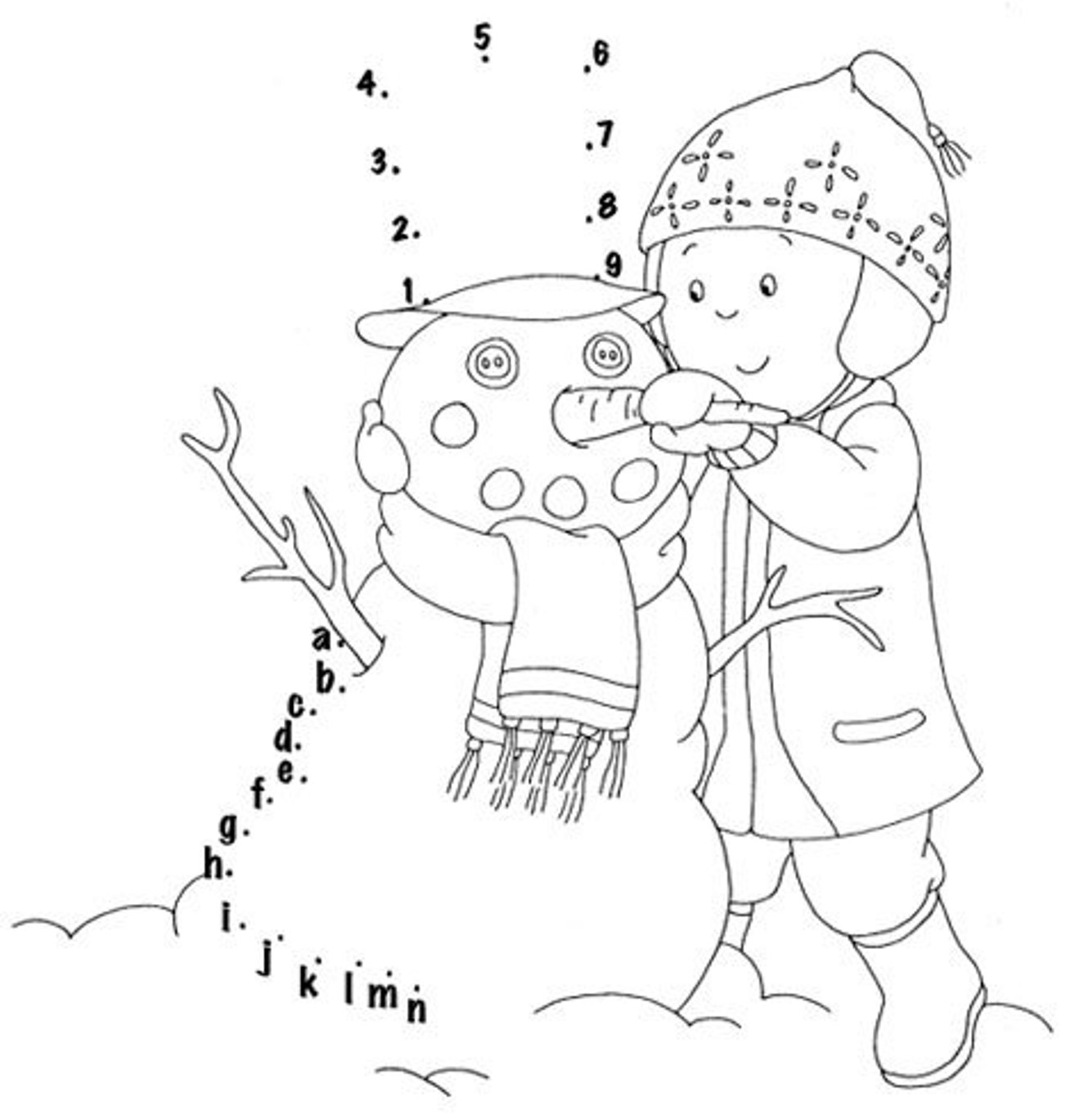 Winter Making Snowman Coloring Page