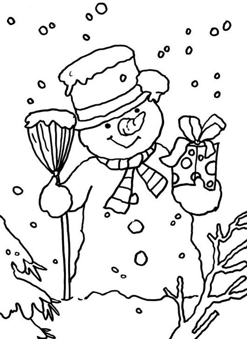 Printable  Funny Winter Snowman Coloring Page