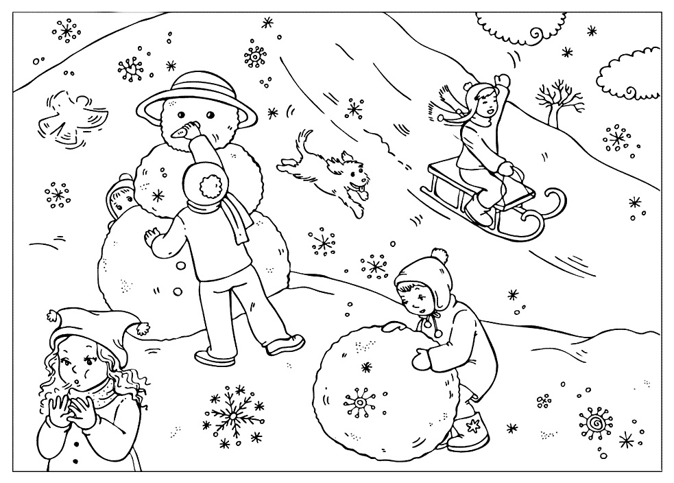 Winter Scene 1 Coloring Page