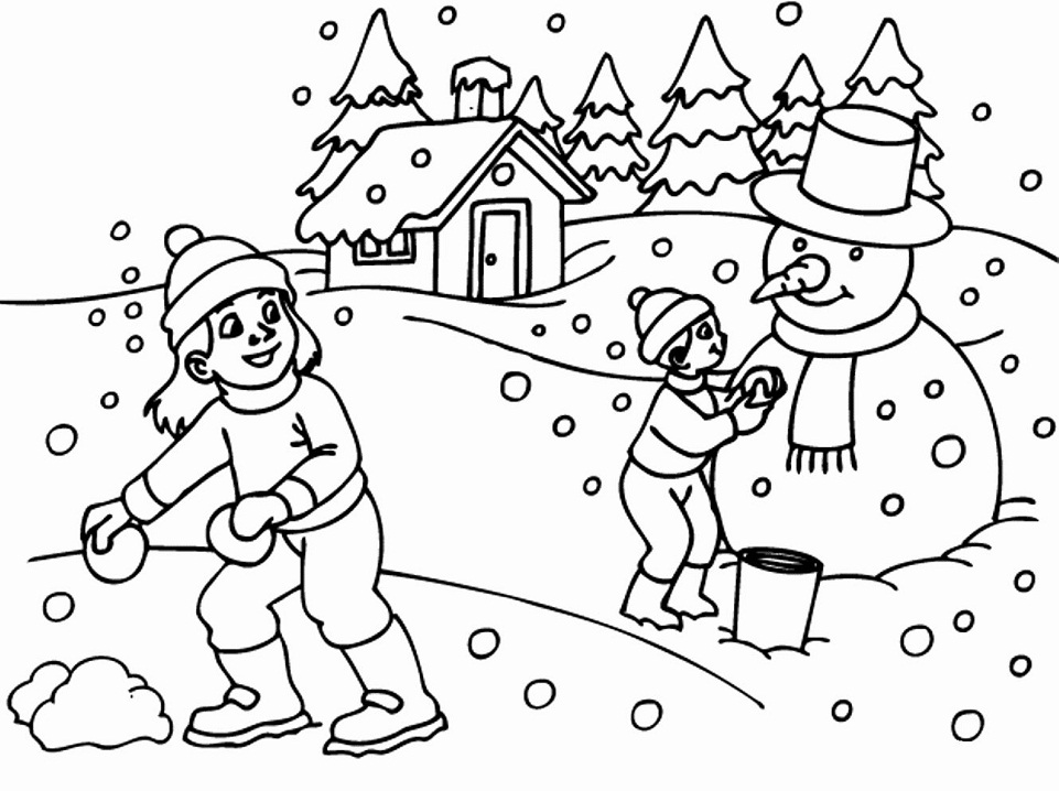 Winter Scene 2 Coloring Page