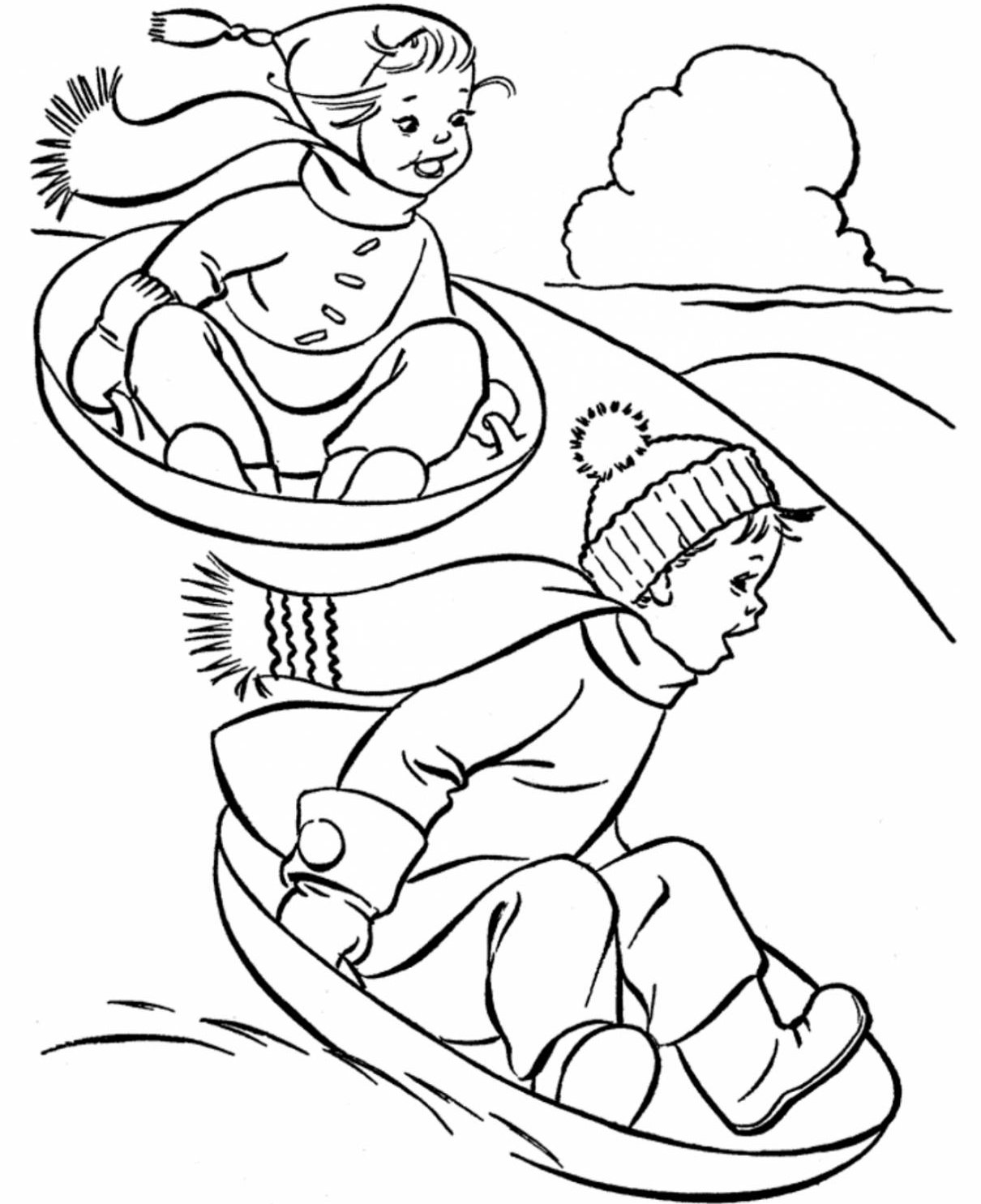 Winter Sledding Coloring Pages   Coloring Cool