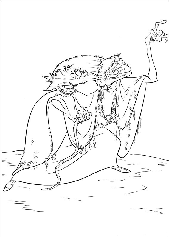 Witch And Crow Coloring Page