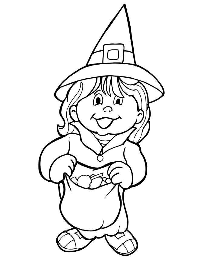 Witch Costume Free Halloween S For Kids To Print Coloring Page