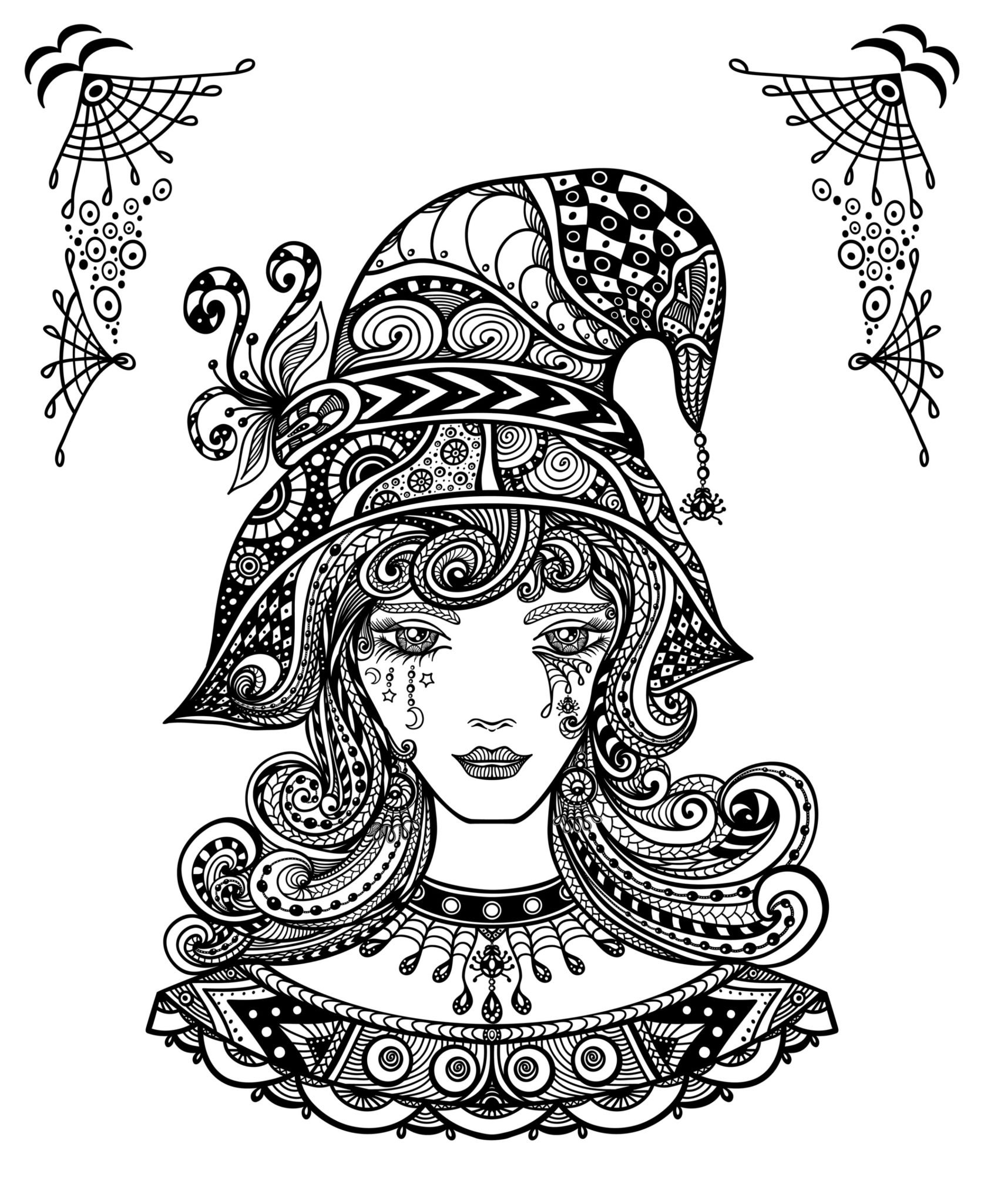 Witch Halloween For Adults Coloring Page
