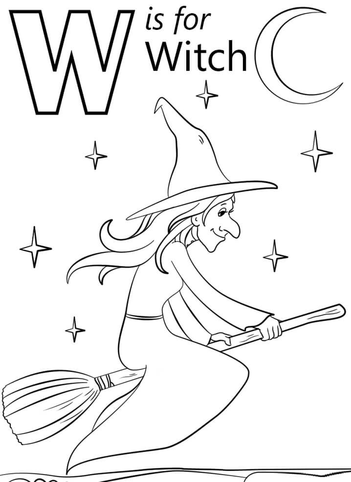 Witch Letter W Coloring Page
