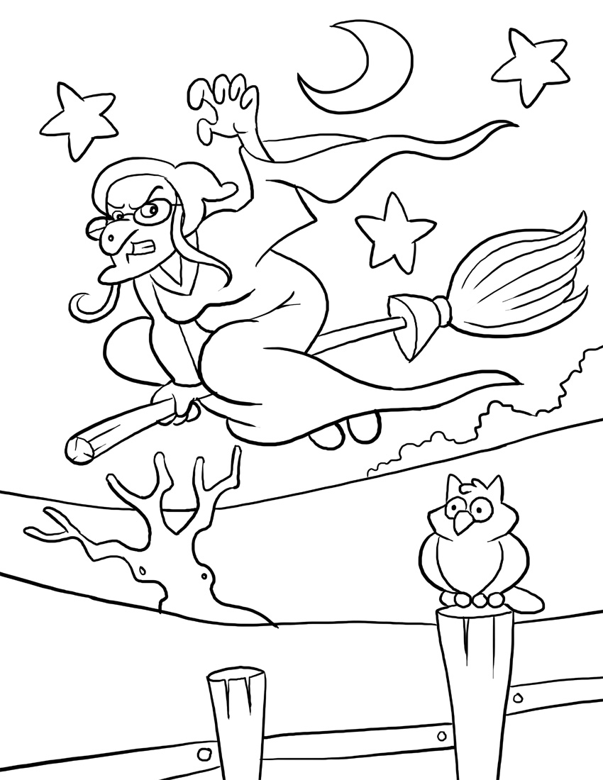 Witch Printable For Halloween Coloring Page