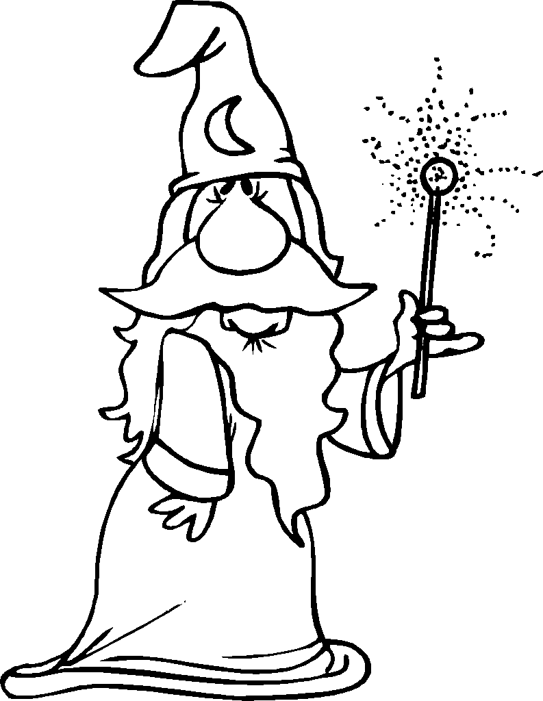 Wizard With Magic Wand Coloring Page