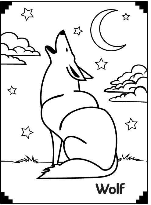 Wolf And Moon Coloring Page
