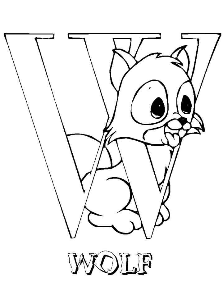 Wolf Letter W Coloring Page
