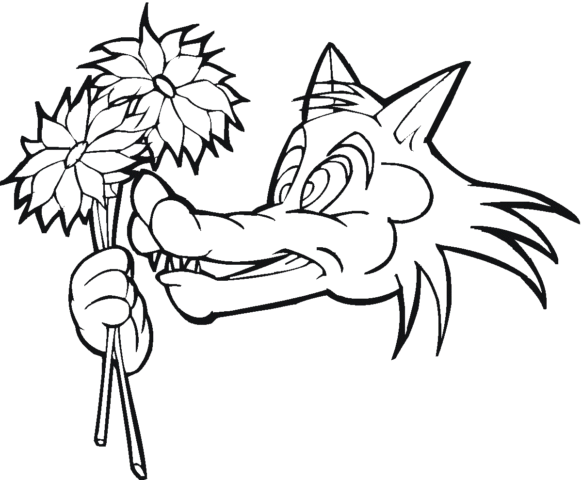 Wolf With Flower Coloring Page