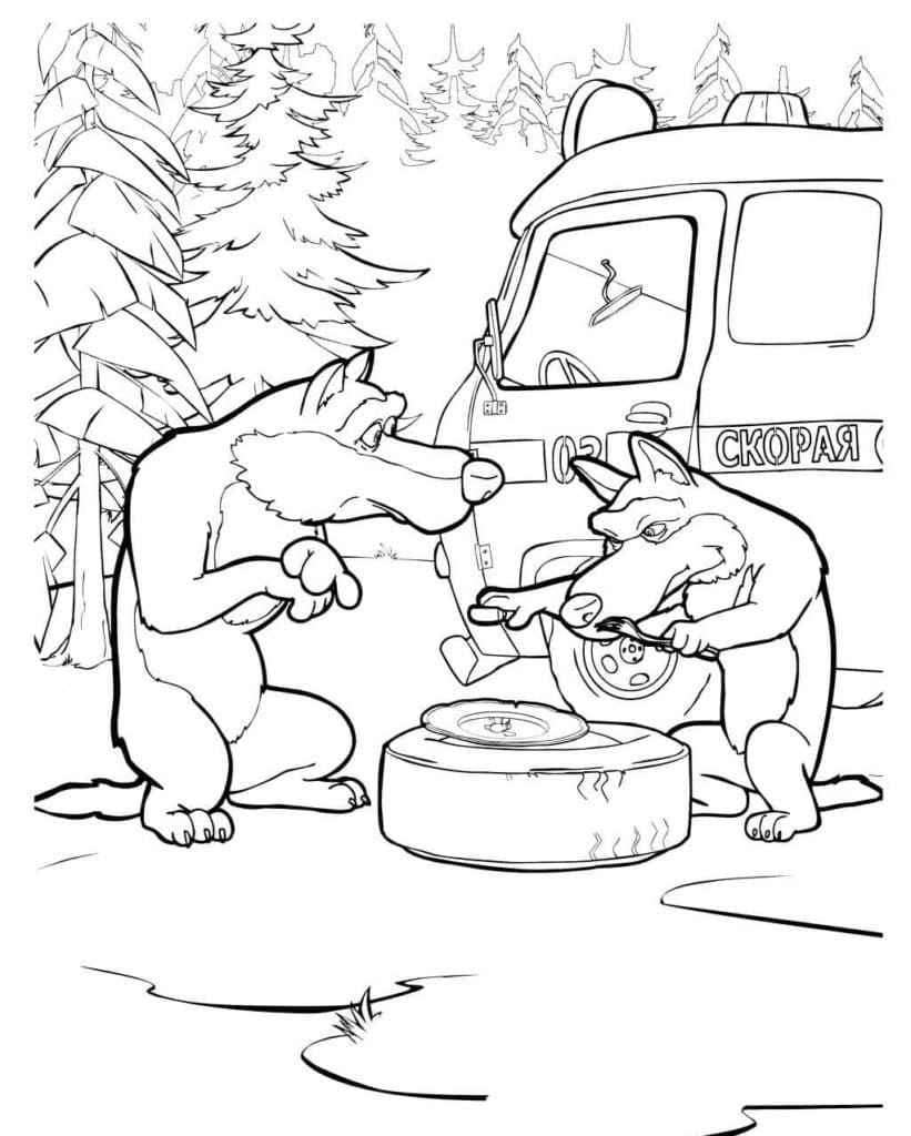Wolves from Masha and the Bear Coloring Page