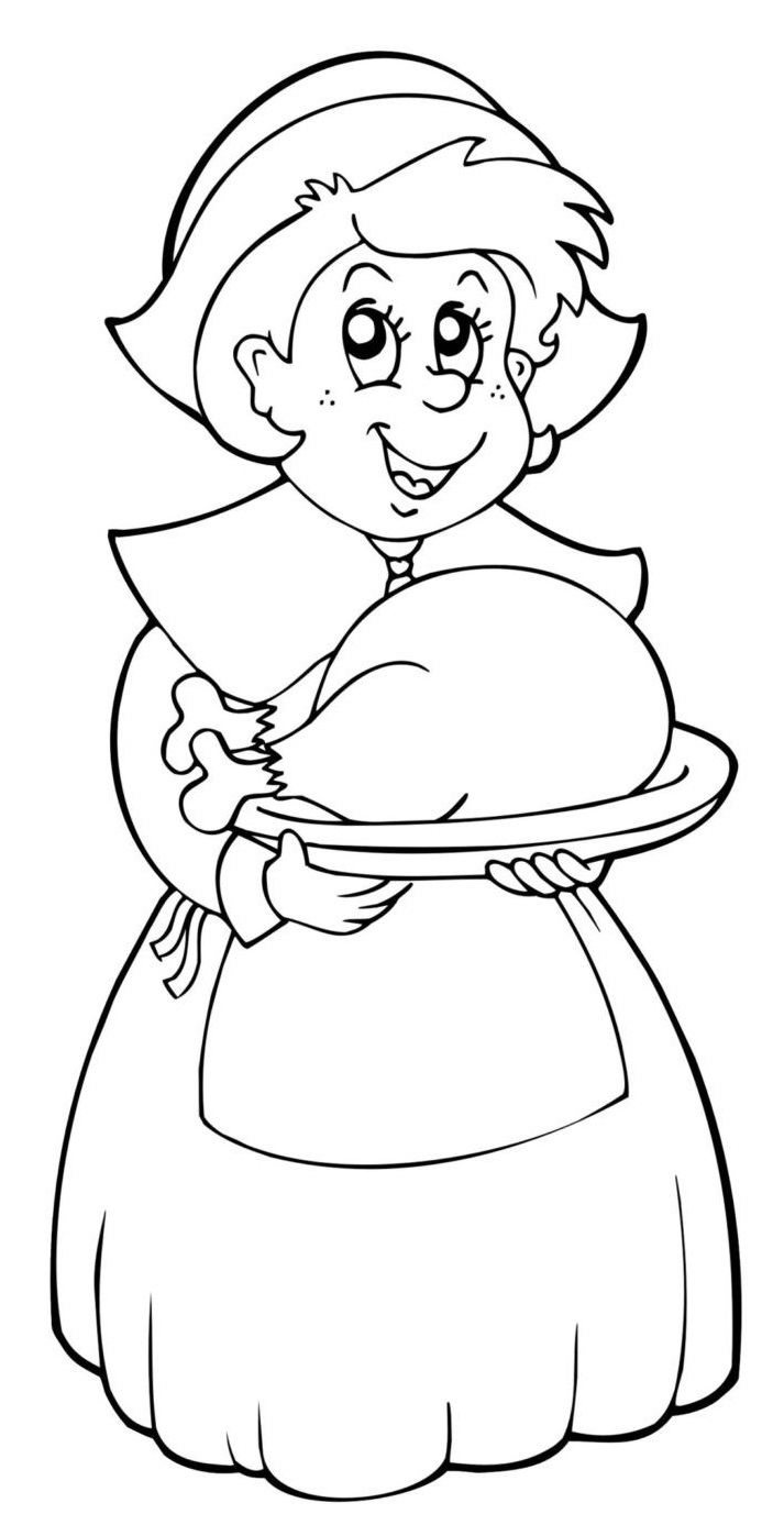 Woman Cook Turkey For Thanksgiving Coloring Page