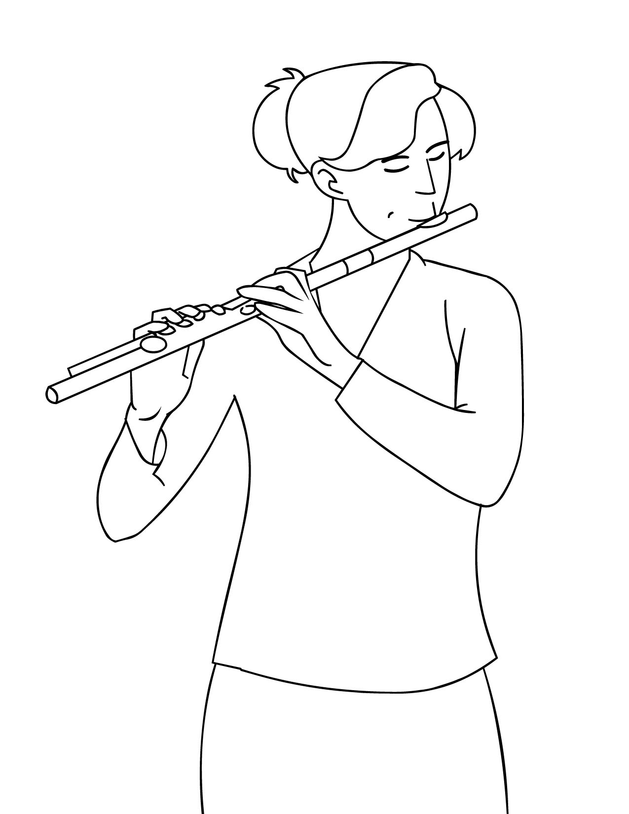 Woman Playing Flute Coloring Page