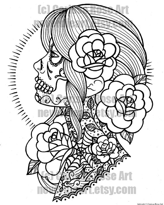 Woman Sugar Skull Flowers