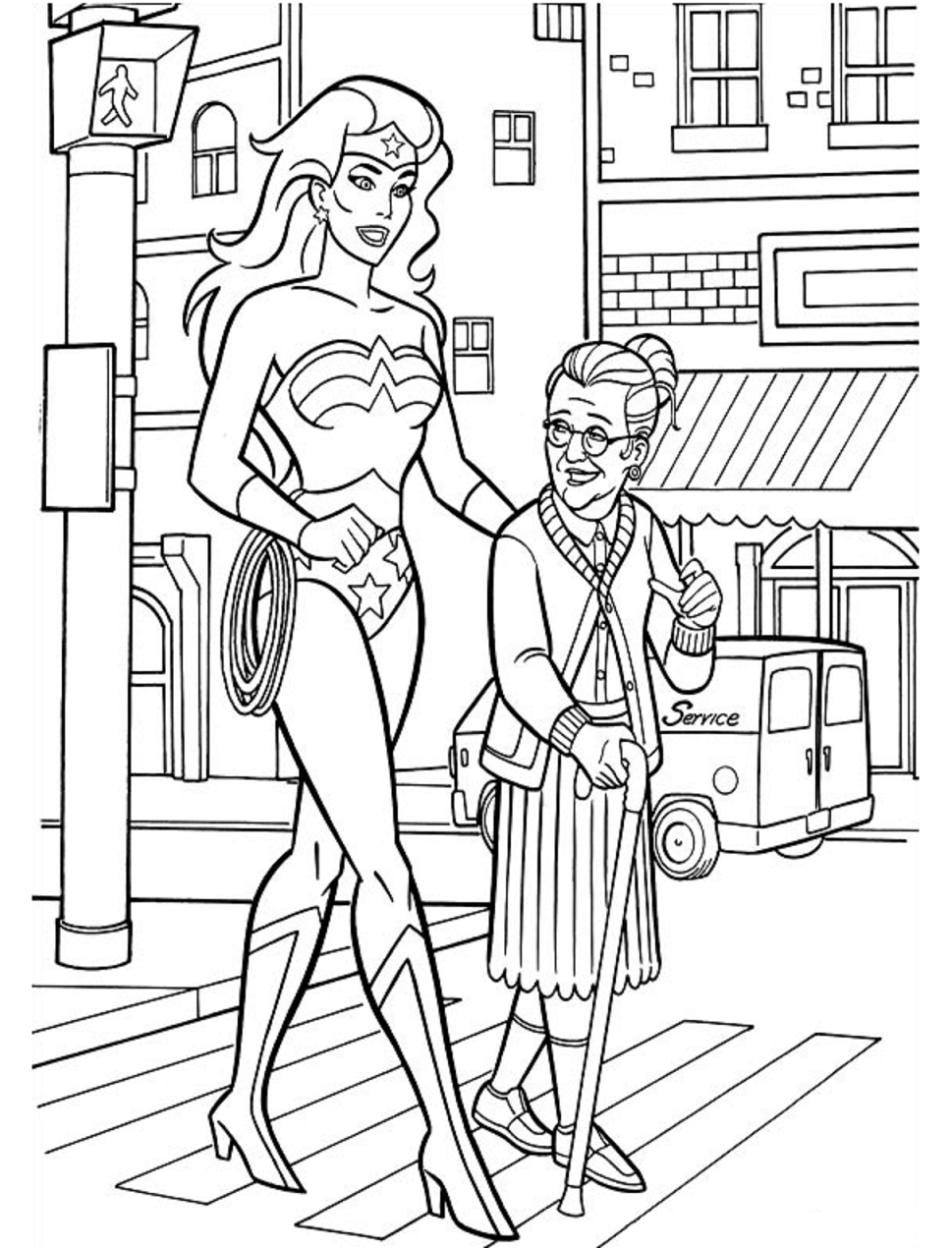 Wonder Woman And Old People Coloring Page