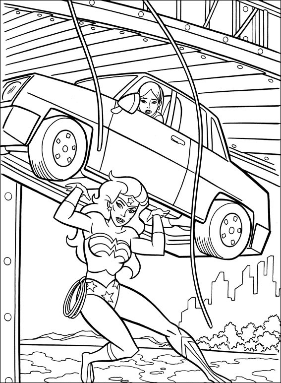 Wonder Woman Holding Car Coloring Page