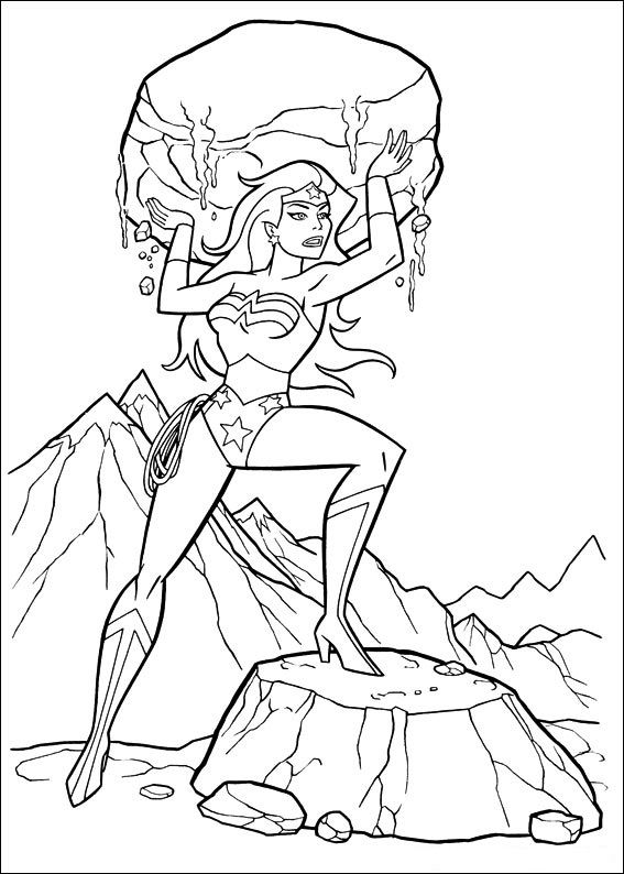Wonder Woman Holding Rock Coloring Page