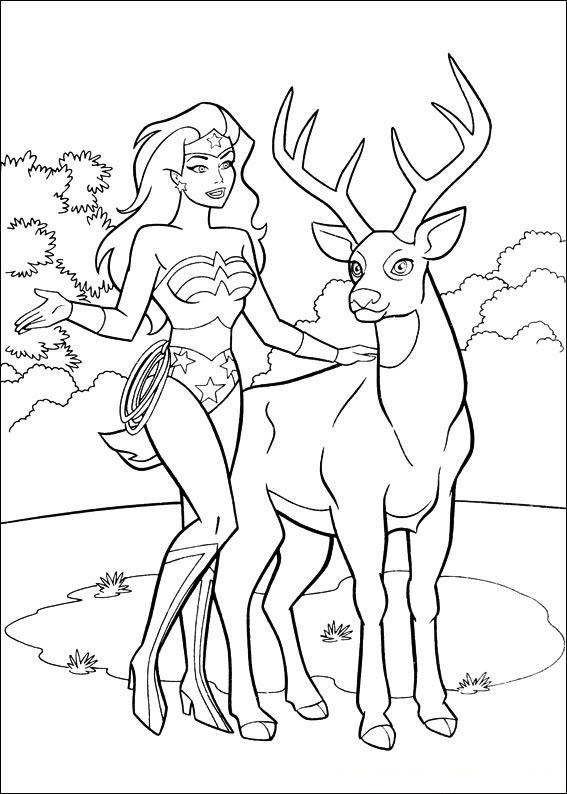 Wonder Woman With Deer Coloring Page