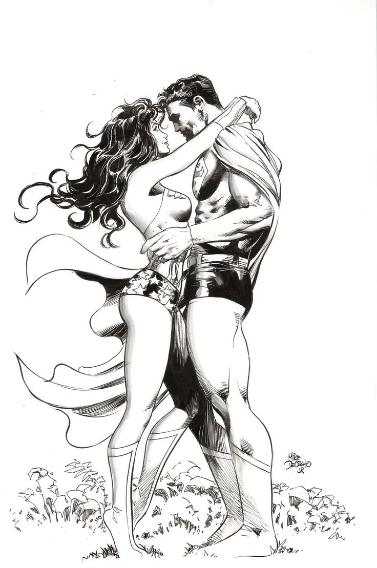 Wonder Woman With Superman Romantic Moment Coloring Page