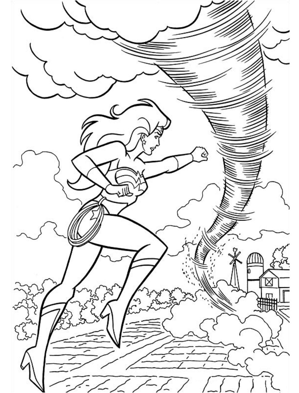 Wonder Woman With Tornado Coloring Page