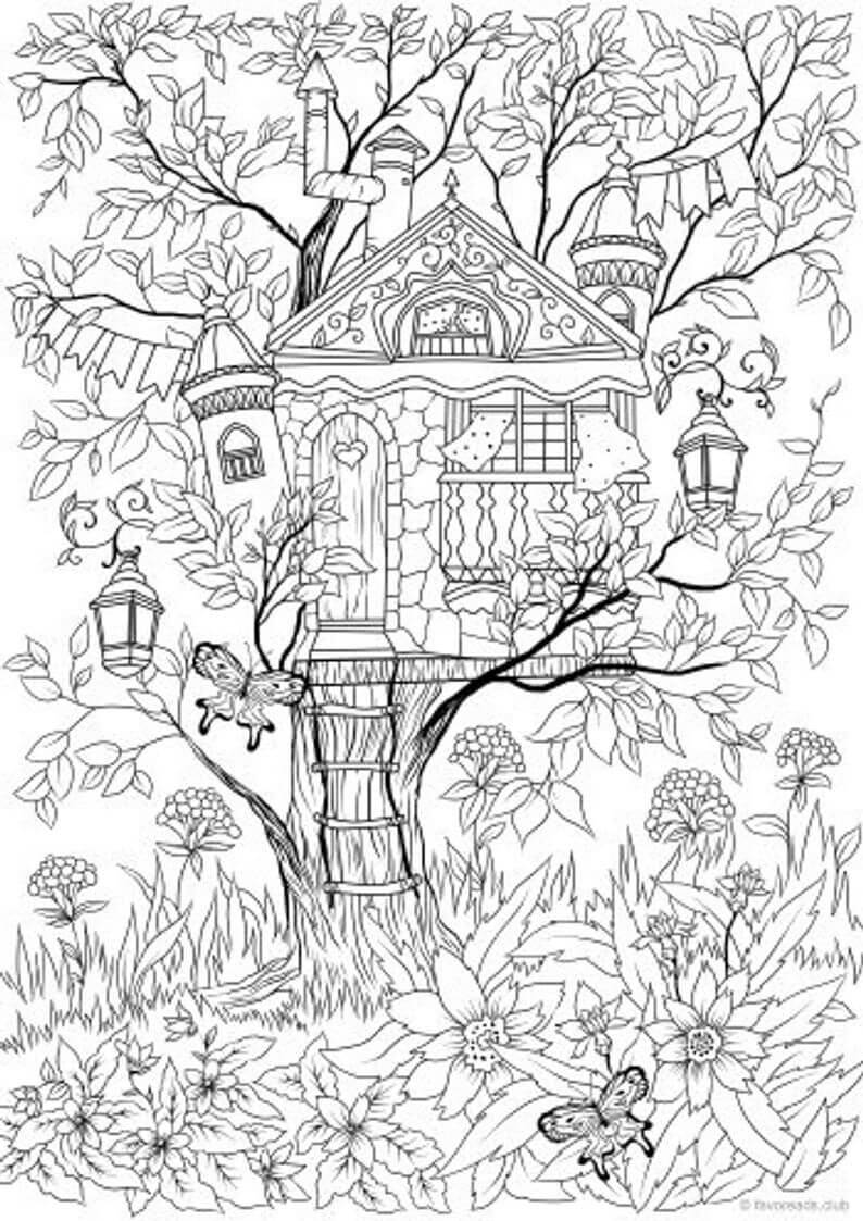 Wonderful Treehouse Coloring Page