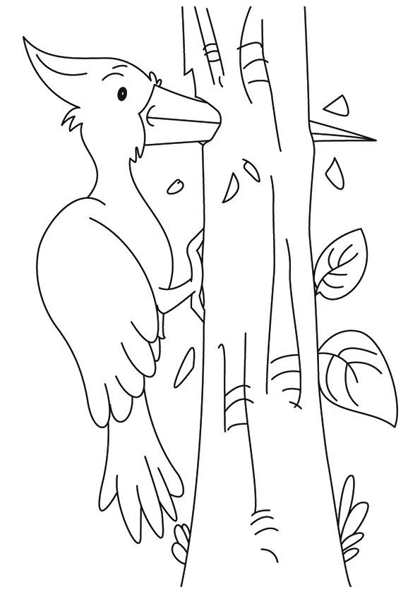 Woodpecker Is Punching A Hole Coloring Page