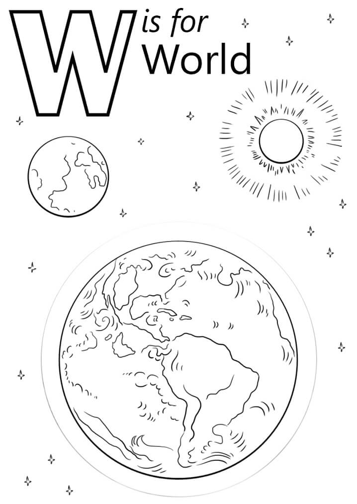 World Letter W Coloring Page