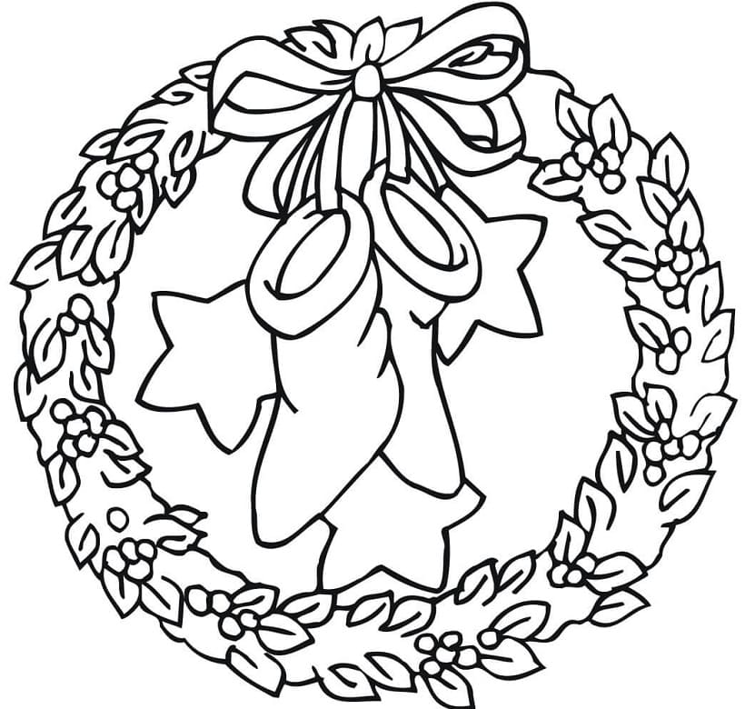 Wreath and Christmas Stocking Coloring Page