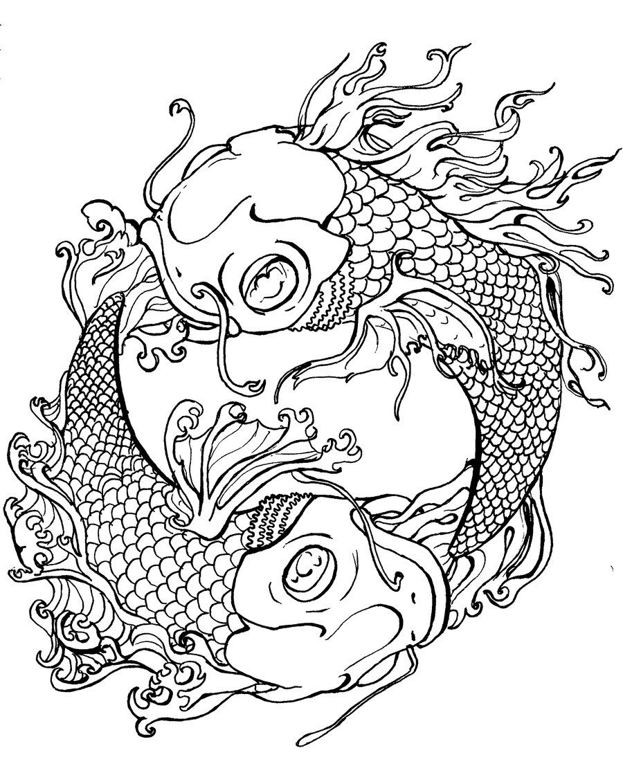 Yin Yang Fish Tattoo Adult Coloring