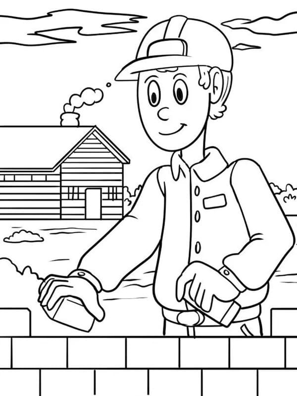 Young Construction Worker Coloring Page