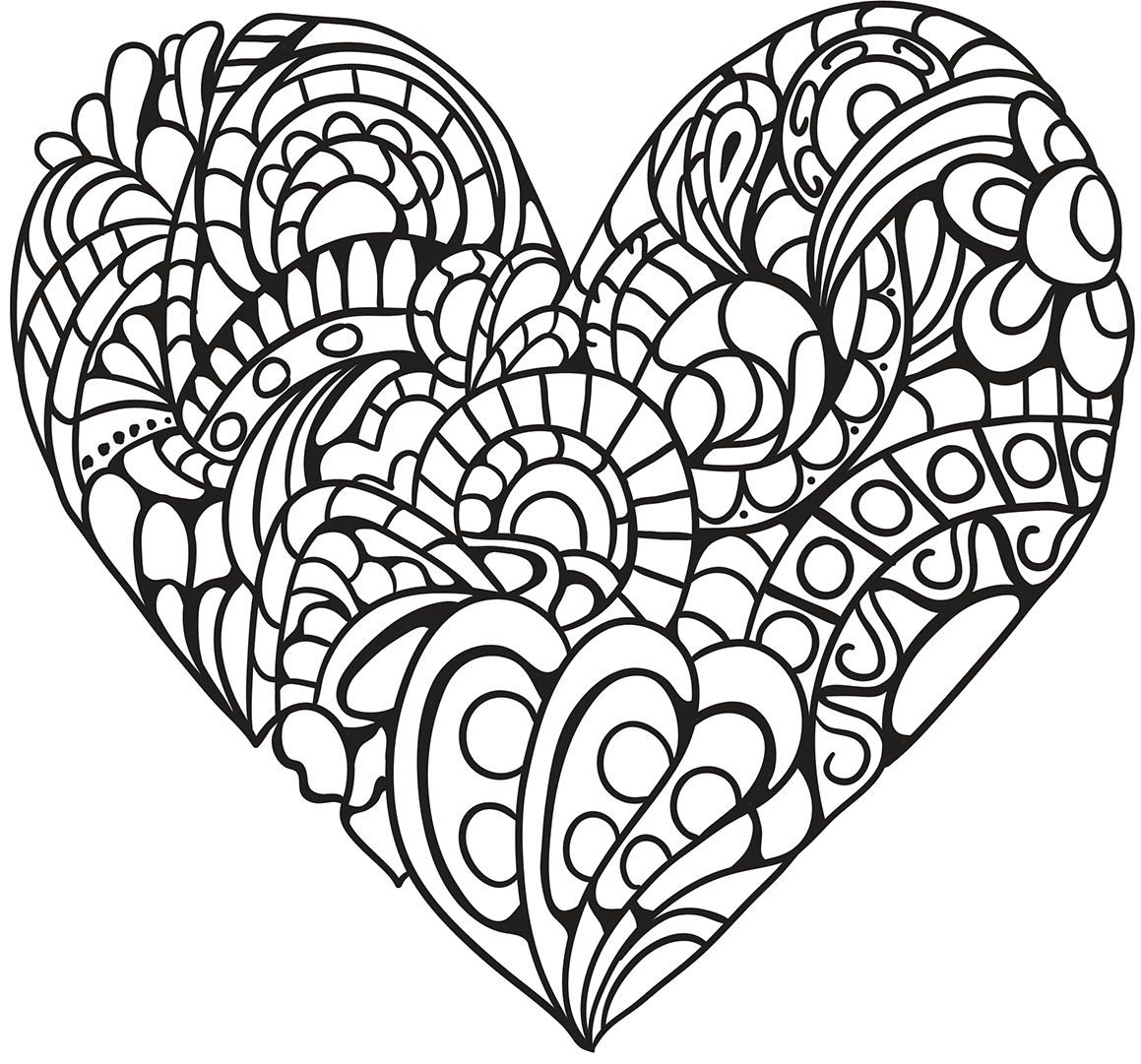 Zentangle Heart For Adult Coloring Page