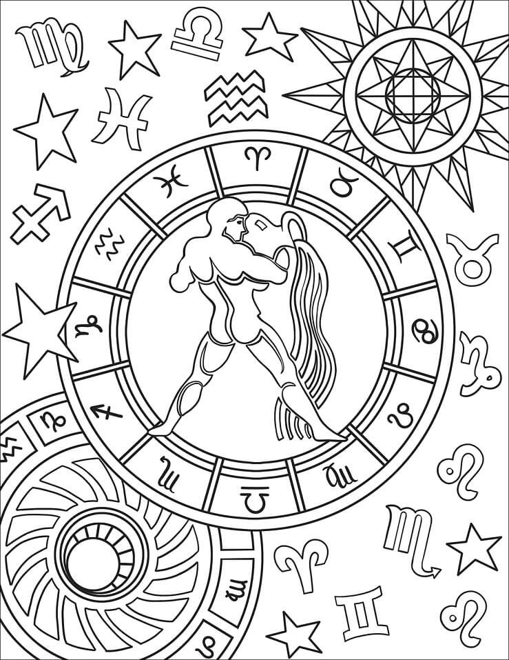 Zodiac Sign Aquarius For Kids Coloring Page