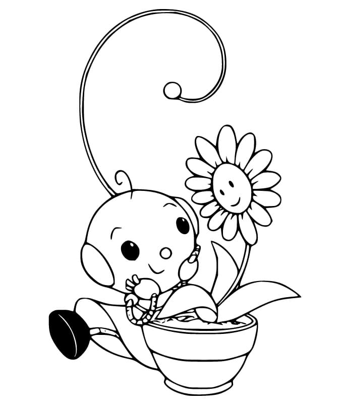 Zowie Polie and Cute Flower Coloring Page