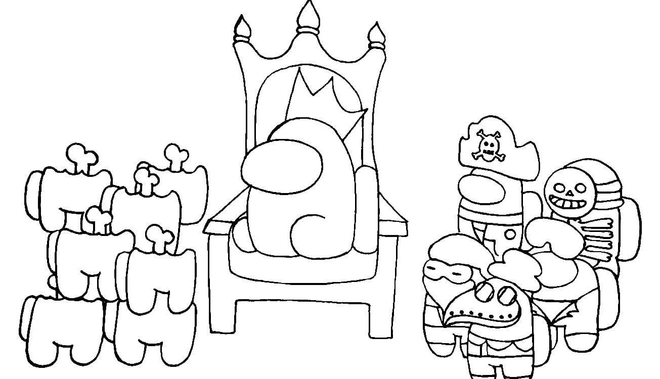 Among Us With King Coloring Pages   Coloring Cool
