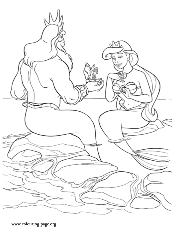 Ariel The Mermaid And King Cool Coloring Page