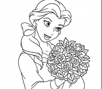 Belle Princess Hold Nice Flower Bouquet Coloring Cool