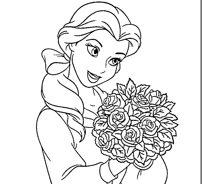 Belle Princess Hold Nice Flower Bouquet Coloring Cool Coloring Page